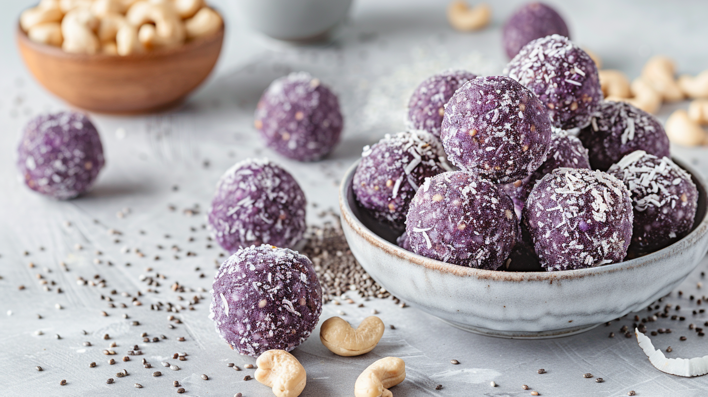 Energy balls vegan ube-cajou