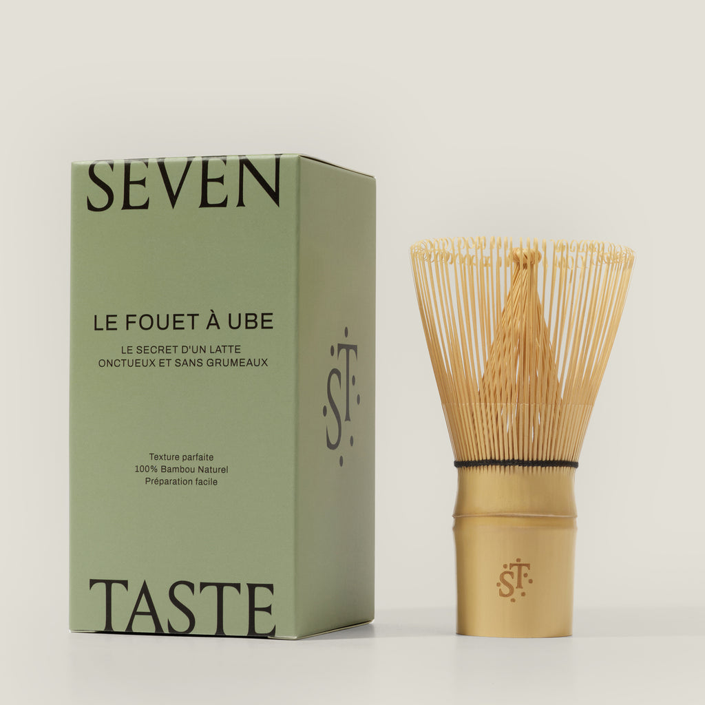 Seven Taste – Le Fouet à Ube en bambou naturel, avec sa boîte verte