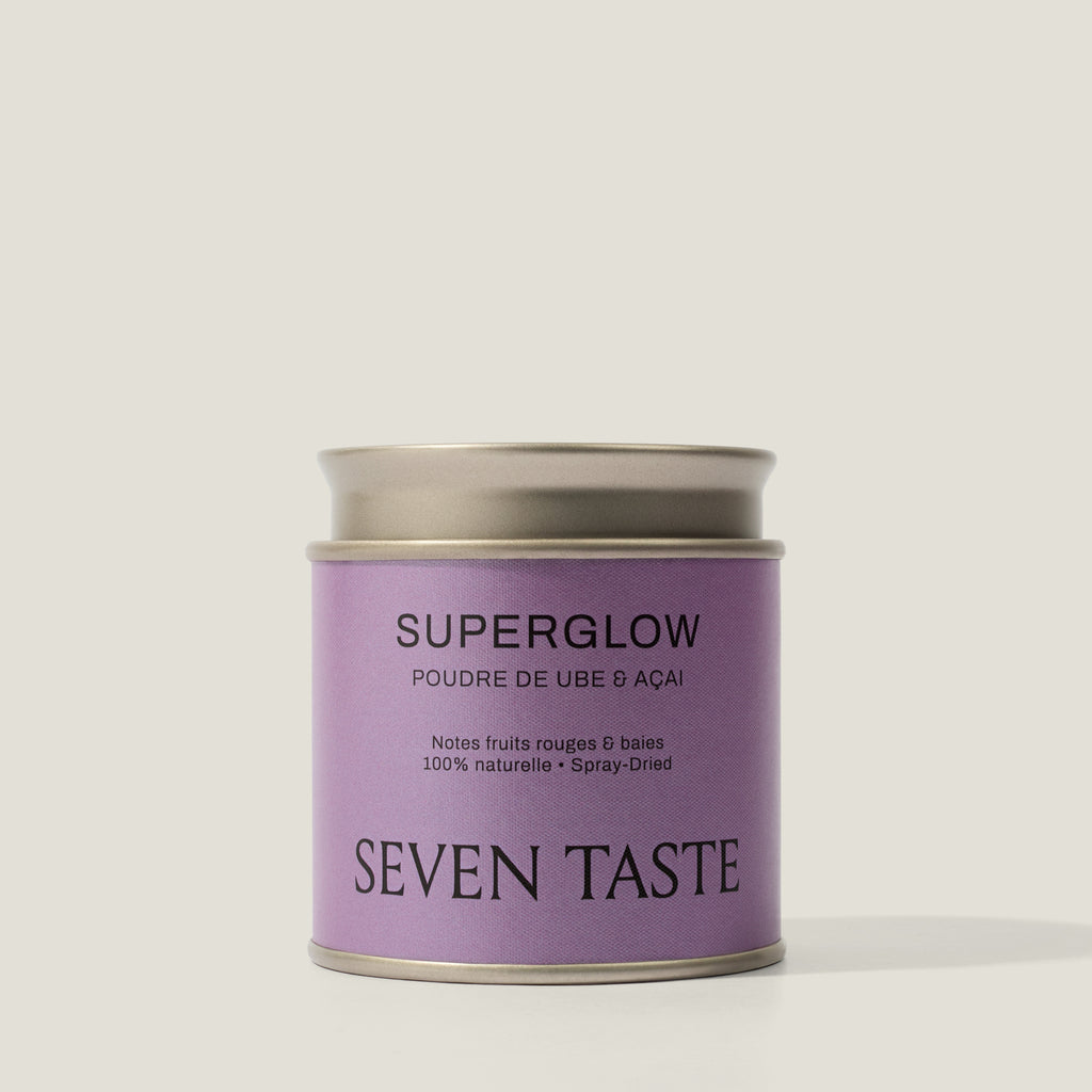 Seven Taste – Superglow, poudre de ube et açaï spray-dried, boîte métal violette
